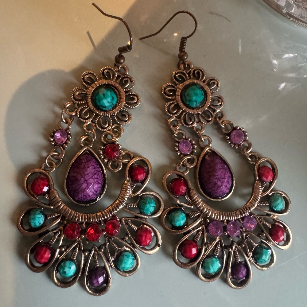 Vintage colorful chandelier earrings